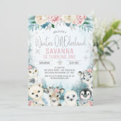 Invitation Argent Arctic Animaux Hiver Onederland Anniversair (Debout devant)