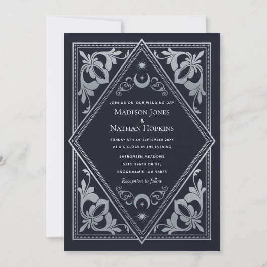 Invitation Argent Art Nouveau Tarot gothique QR Code Mariage (Devant)