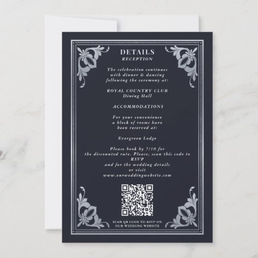 Invitation Argent Art Nouveau Tarot gothique QR Code Mariage (Dos)