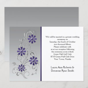 Invitation Argent avec Fleurs Violettes Réception Uniquement