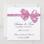 Invitation Argent avec ruban de cabot rose Enregistrer la dat (Devant)