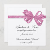 Invitation Argent avec ruban de cabot rose Enregistrer la dat (Devant / Derrière)