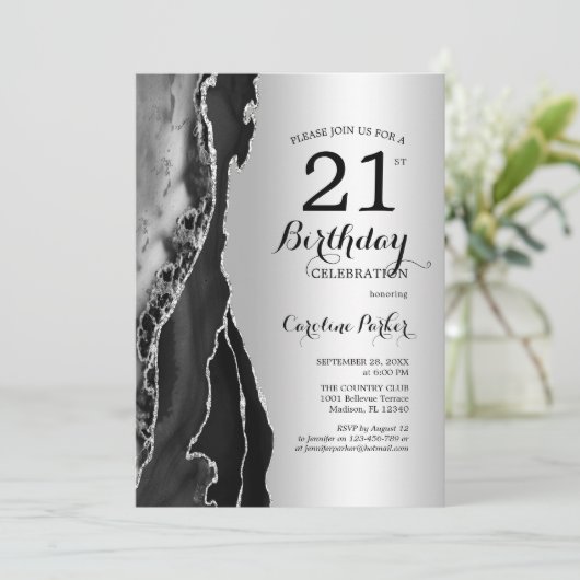 Invitation Argent Black Agate 21e anniversaire (Debout devant)
