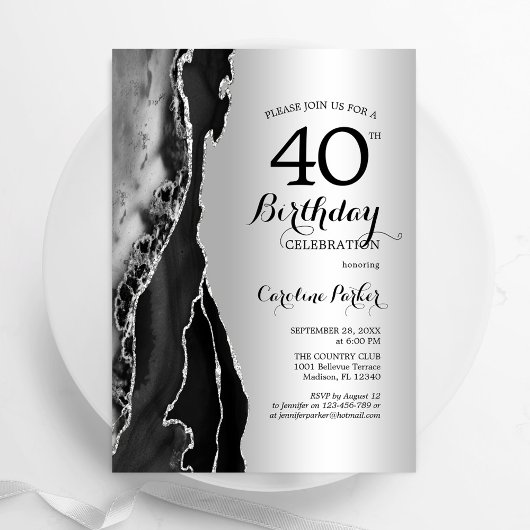 Invitation Argent Black Agate 40e anniversaire