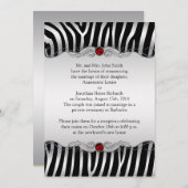 Invitation Argent Black Zebra Red Jewel Post Mariage Invitati (Devant / Derrière)