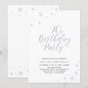 Invitation Argent & Blanc 90e Photo de fête d'anniversaire