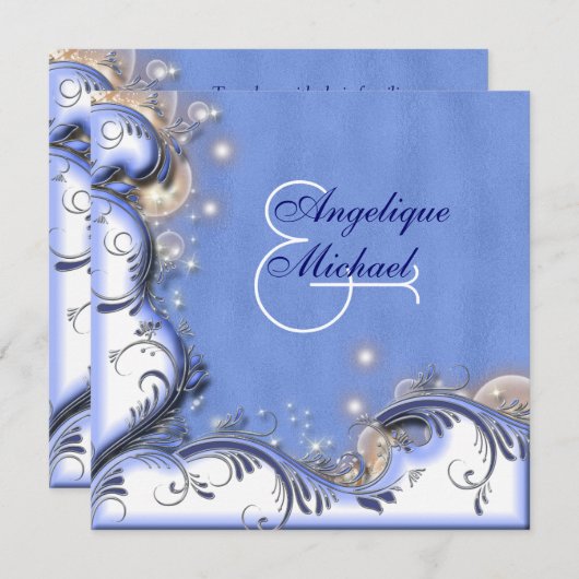 Invitation Argent blanc bleu de mariage de plage (Devant / Derrière)