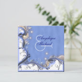 Invitation Argent blanc bleu de mariage de plage (Debout devant)