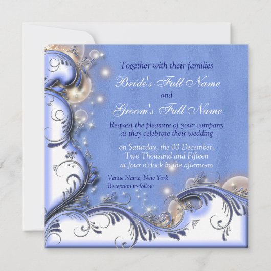 Invitation Argent blanc bleu de mariage de plage (Dos)