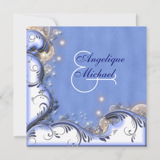 Invitation Argent blanc bleu de mariage de plage (Devant)