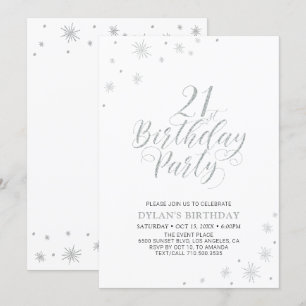 Invitation Argent & Blanc   Fête d'anniversaire 21 ans chic m