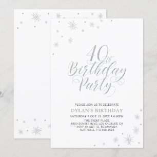 Invitation Argent & Blanc Fête d'anniversaire moderne et ch