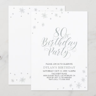 Invitation Argent & Blanc Fête d'anniversaire moderne et ch