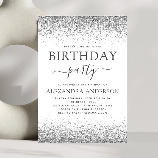 Invitation Argent Blanc N'importe quel âge Parties scintillan