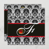 Invitation ARGENT BLANC NOIR ARGENT ROUGE DOMMASK MONOGRAM Ru (Devant / Derrière)