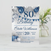 Invitation Argent bleu 80e anniversaire (Debout devant)
