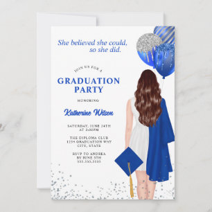 Invitation Argent Bleu Elle Croyait Graduation