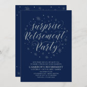 Invitation Argent, bleu marine moderne Surprise Retraite Part (Devant / Derrière)