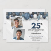 Invitation Argent bleu noir et blanc 25e anniversaire 2 photo (Devant)