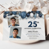 Invitation Argent bleu noir et blanc 25e anniversaire 2 photo
