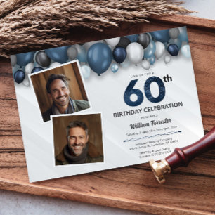 Invitation Argent bleu noir et blanc 60e anniversaire 2 photo
