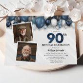 Invitation Argent bleu noir et blanc 90e anniversaire 2 photo