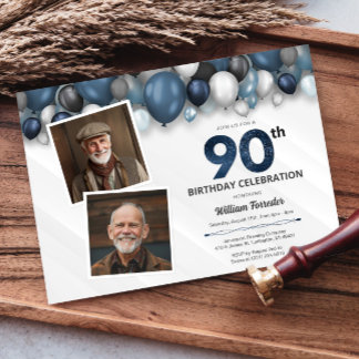 Invitation Argent bleu noir et blanc 90e anniversaire 2 photo
