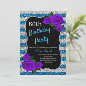 Invitation Argent Bleu Parties scintillant Violet Roses (Debout devant)