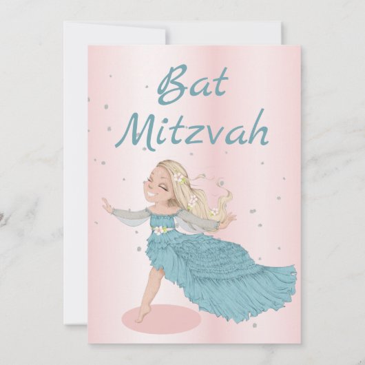 Invitation Argent bleu rose bat mitzvah (Dos)