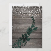 Invitation Argent bleu typographie feuille neige bois mariage (Dos)