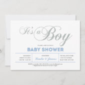 Invitation Argent, bleu | Typographie moderne Baby shower gar (Devant)
