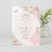 Invitation Argent Blush rose Boho Floral Quinceañera Annivers (Debout devant)