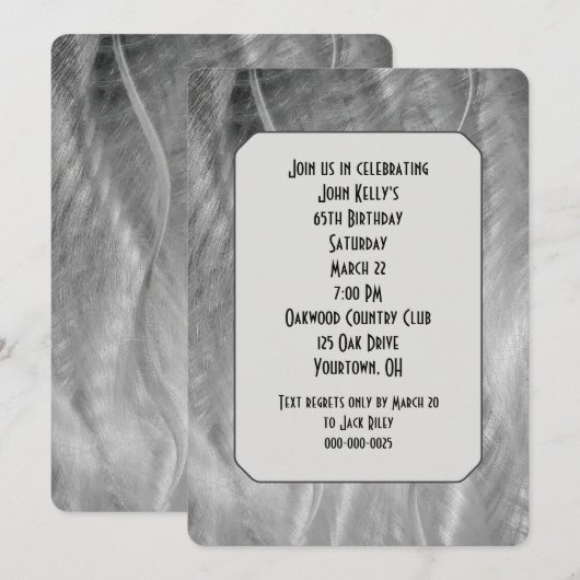 Invitation Argent brossé métal Abstrait fête d'anniversaire (Devant / Derrière)