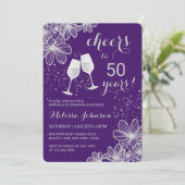 Invitation Argent Chevaux Vin Floral Purple Anniversaire (Debout devant)