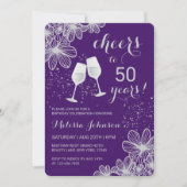 Invitation Argent Chevaux Vin Floral Purple Anniversaire (Devant)