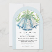 Invitation Argent cloches feuillage aquarelle arche bleu Mari (Devant)
