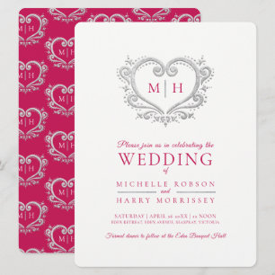 Invitation Argent coeur mariage baies rouge et blanc