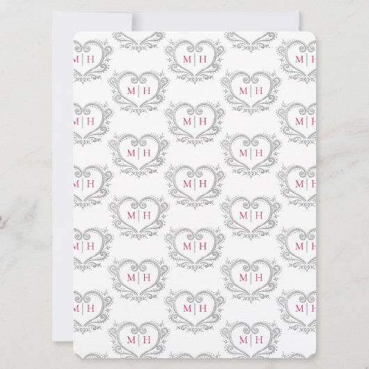 Invitation Argent coeur mariage baies rouge et blanc (Dos)