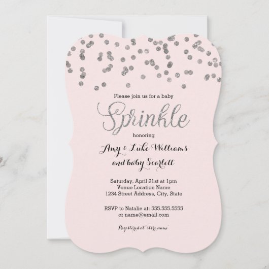 Invitation Argent Confetti Baby Sprinkle Girl Shower Invitati (Devant)