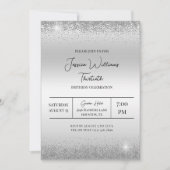 Invitation Argent Confetti & Étincelles Anniversaire (Devant)