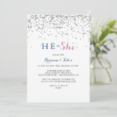 Invitation Argent Confetti Lui ou Elle Révélation de genre (Debout devant)