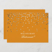 Invitation Argent Confetti Orange Mariage Bridesmaid (Devant / Derrière)