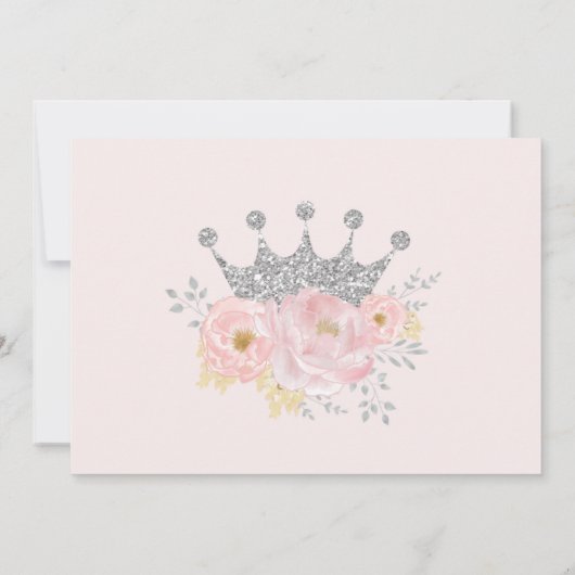 Invitation Argent Couronne Princesse Blush Floral Photo Anniv (Dos)