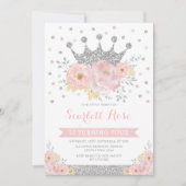 Invitation Argent Couronne princesse Blush rose Floral Annive (Devant)