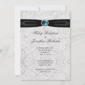 Invitation Argent Damask Black Ribbon Blue Jewel Mariage (Devant)