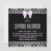 Invitation Argent Damask, Lilac Bow & Diamond Fête des mariée (Dos)