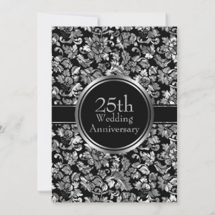 Invitation Argent Damask sur Arrière - plan noir
