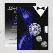 Invitation Argent de noir de cobalt de l'anniversaire | d'art (Devant / Derrière)