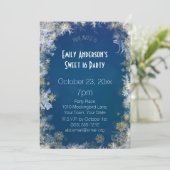 Invitation Argent d'hiver Gold Blue Sweet 16 Anniversaire (Debout devant)