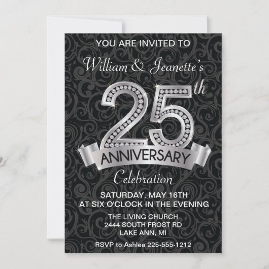 Invitation Argent Diamant 25ème Anniversaire (Devant)